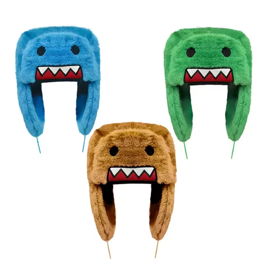 Domo Kun Furry Trapper Hat | Plush Winter Cap | Cosplay Streetwear Beanie