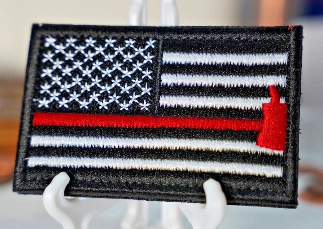 Thin Red Line Firefighter United States Flag Patch Fits hook and loop Fastener