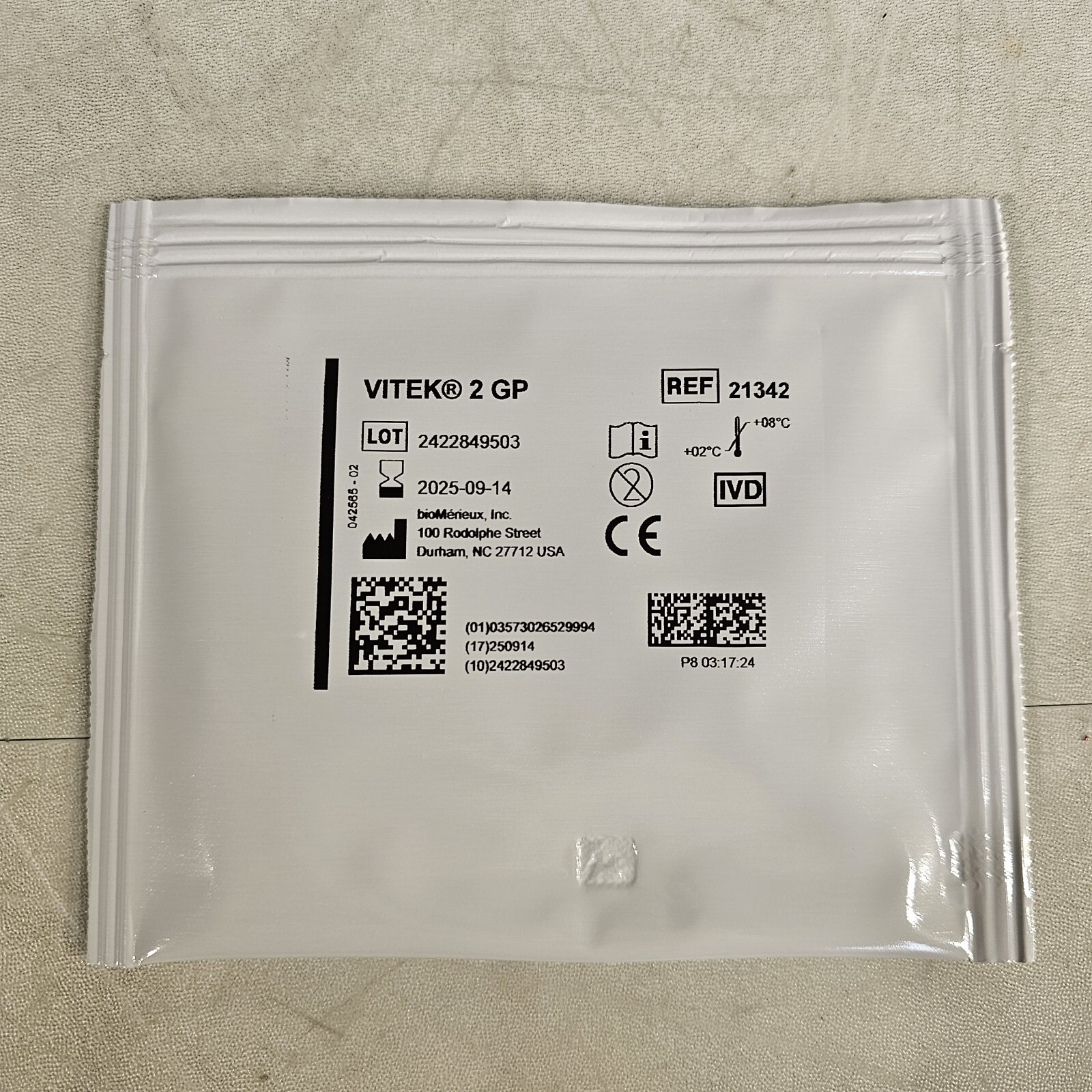 BioMerieux Vitek 2 GP Test Kit  Reagent Card 21342 - 1 Card