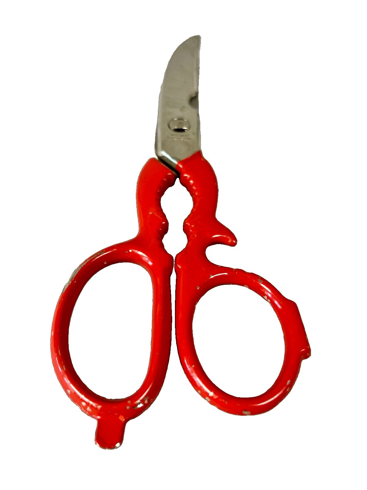 Vintage Italy Forged Steel Kitchen Shears Scissors Red Enamel Handles 8”