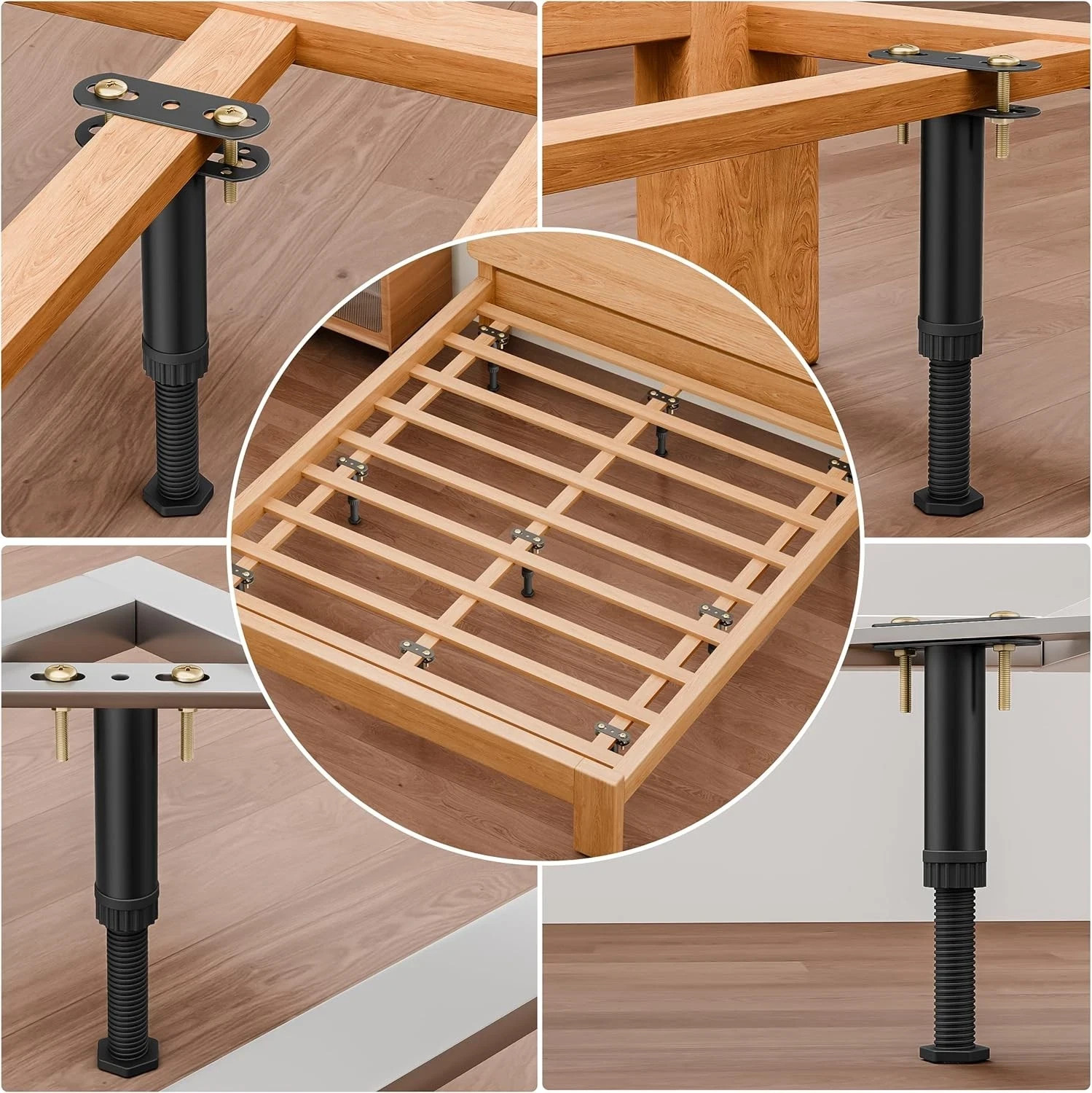 6 Pcs Adjustable Height Bed Support Legs 7.08-12.5 inch w/Locking Ring