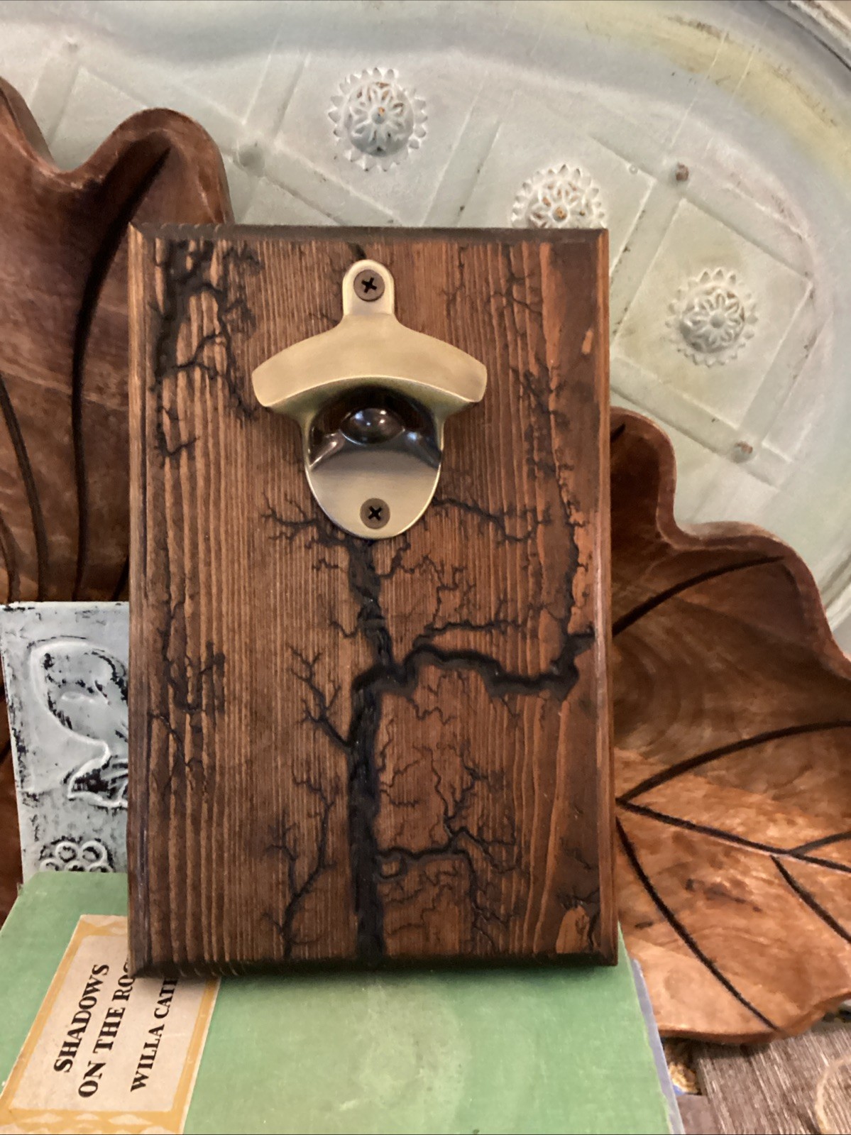 Fractal Burn wood burning Bottle Opener Electrostatic Bottle Open Man Cave Beer