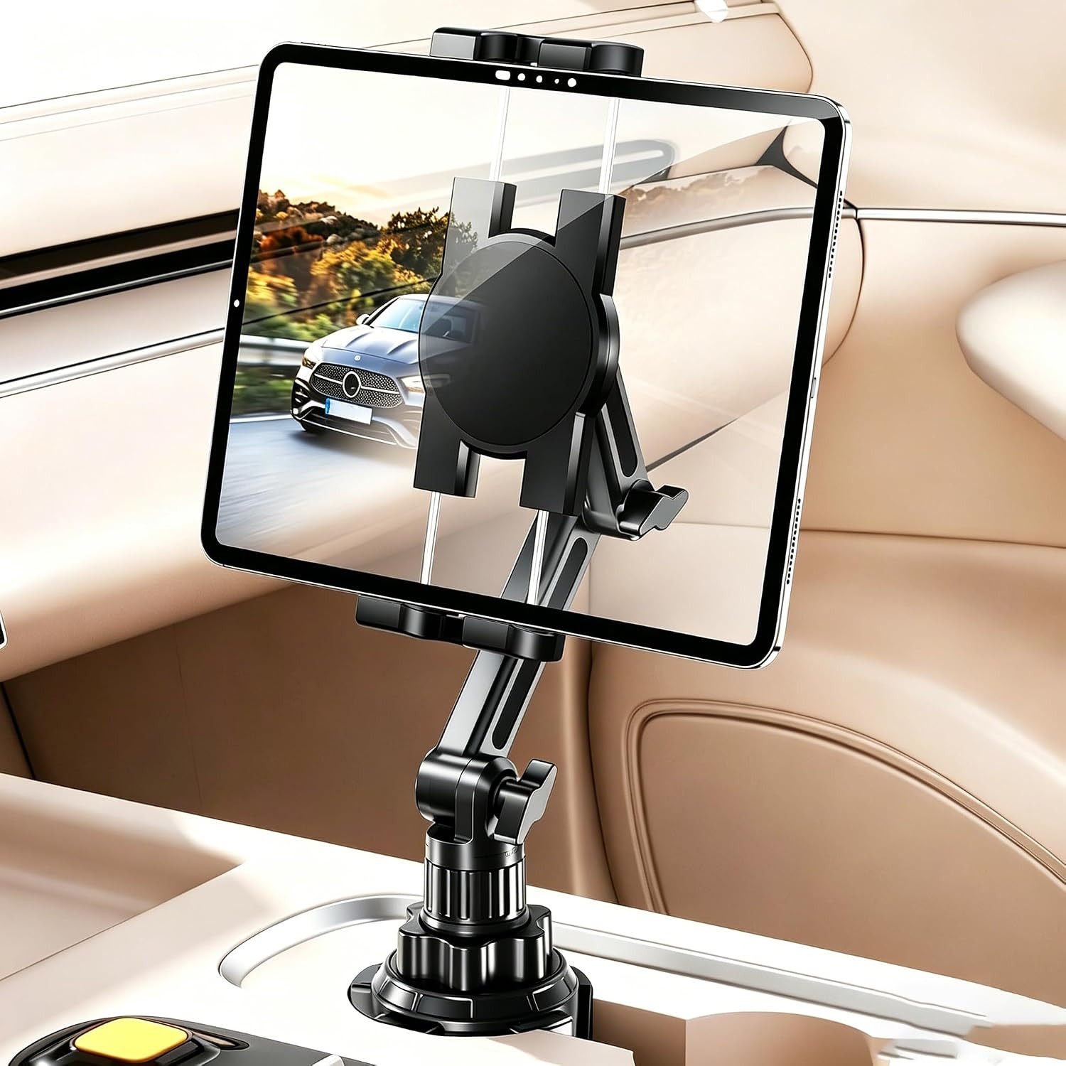 Cup Holder Tablet Holder for Car, Ipad Car Mount with Depth Large Clamp