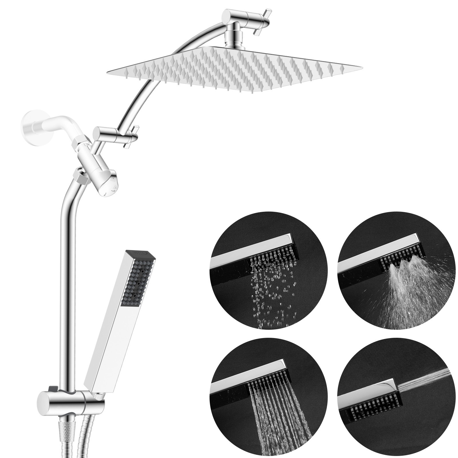 10 In Rain Shower Head Combo with 4 Setting Handheld Spray Adjustable Slide Bar