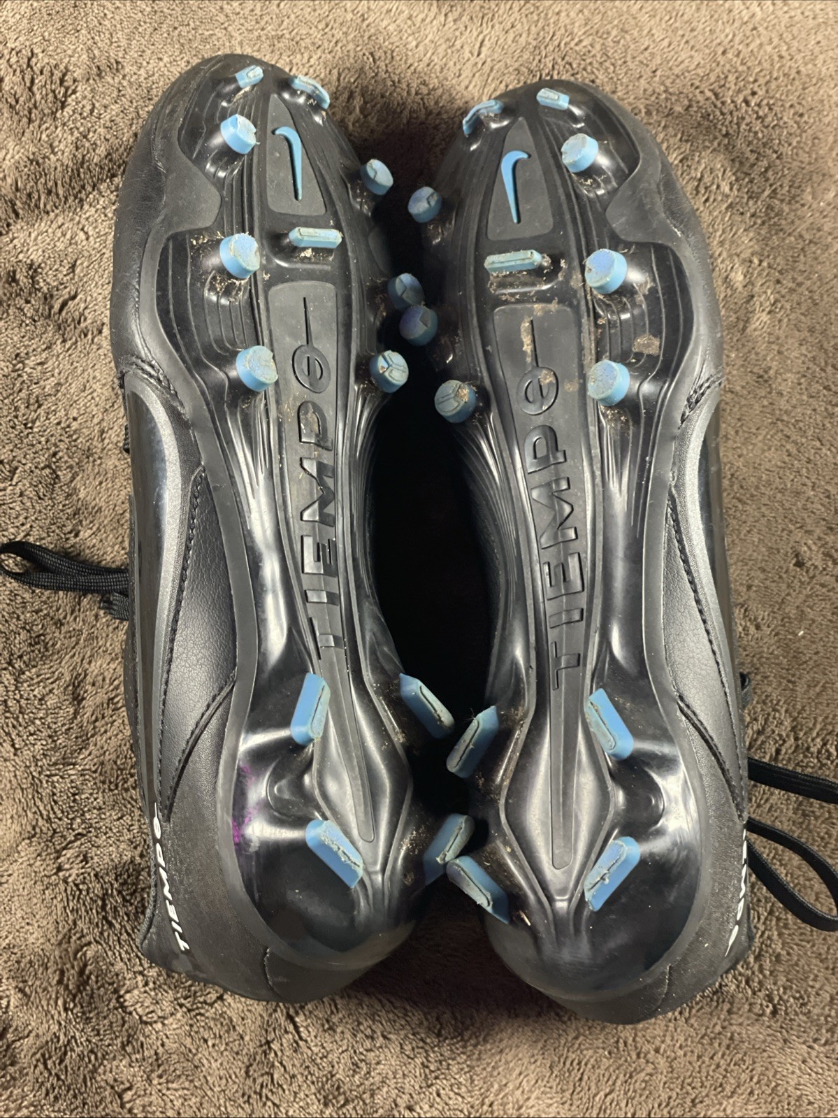 Nike Tiempo Soccer Cleats Black Blue Men's US 6.5 Football Boots 317609-071