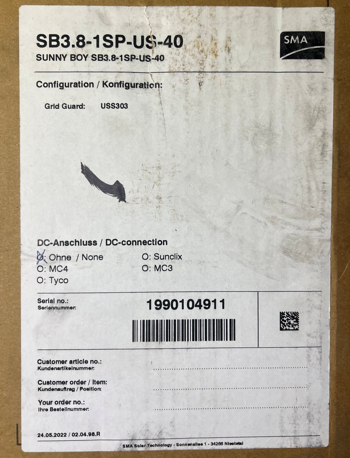 NEW IN OPEN BOX SMA Sunny Boy SB3.8-1 SP-US-40 3800W Grid Tie Solar Inverter