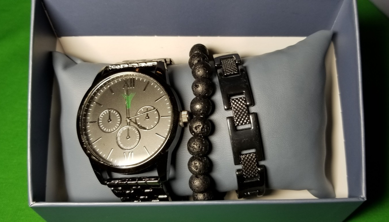 Yaamava Mens Watch & Bracelet Set Black Dressy Office Party Retro Street NIB