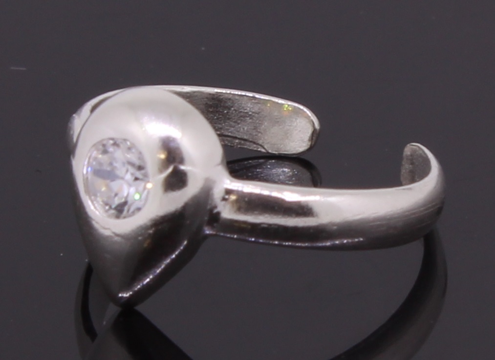 Toe Ring Sterling Silver Heat Shaped Adjustable With CZ Stone Handmade