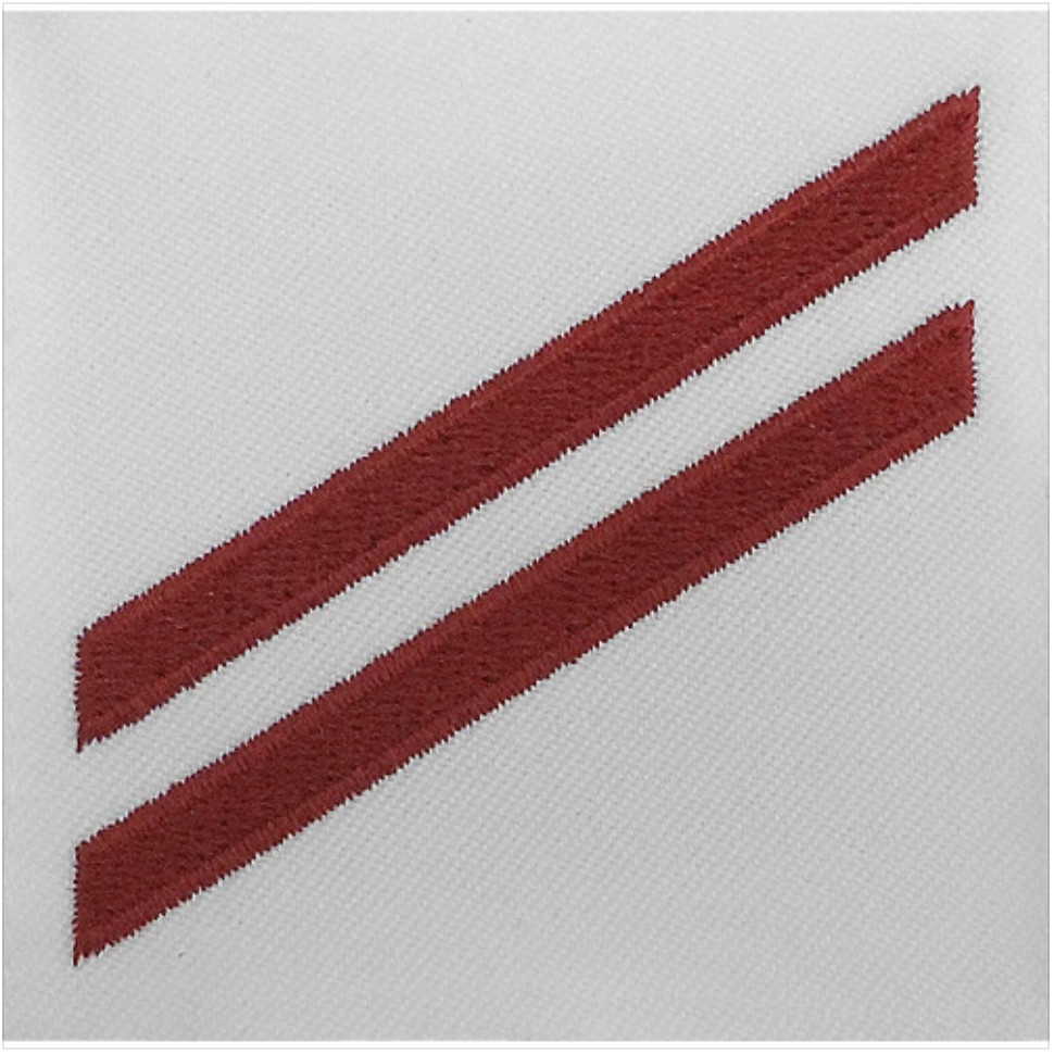 GENUINE U.S. NAVY E2 RATING BADGE: FIREMAN APPRENTICE - RED CHEVRONS ON WHITE CN