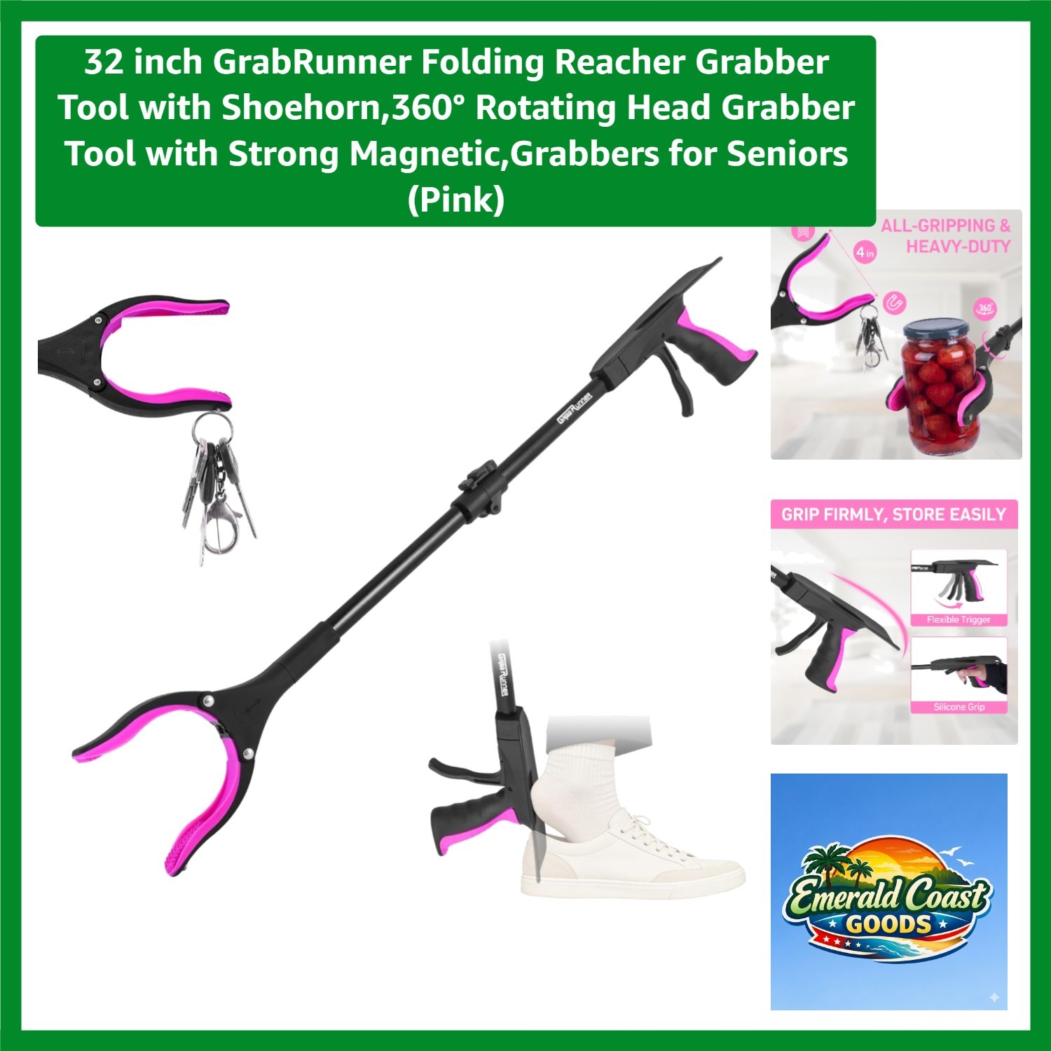 Ergonomic 360° Rotating Grabber Tool with Shoehorn – Ideal for Limited Mobility