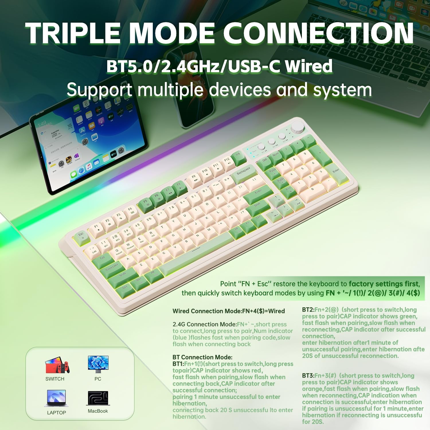 Aula S99 Gaming Keyboard Wireless Computer Keyboards Tri-Mode