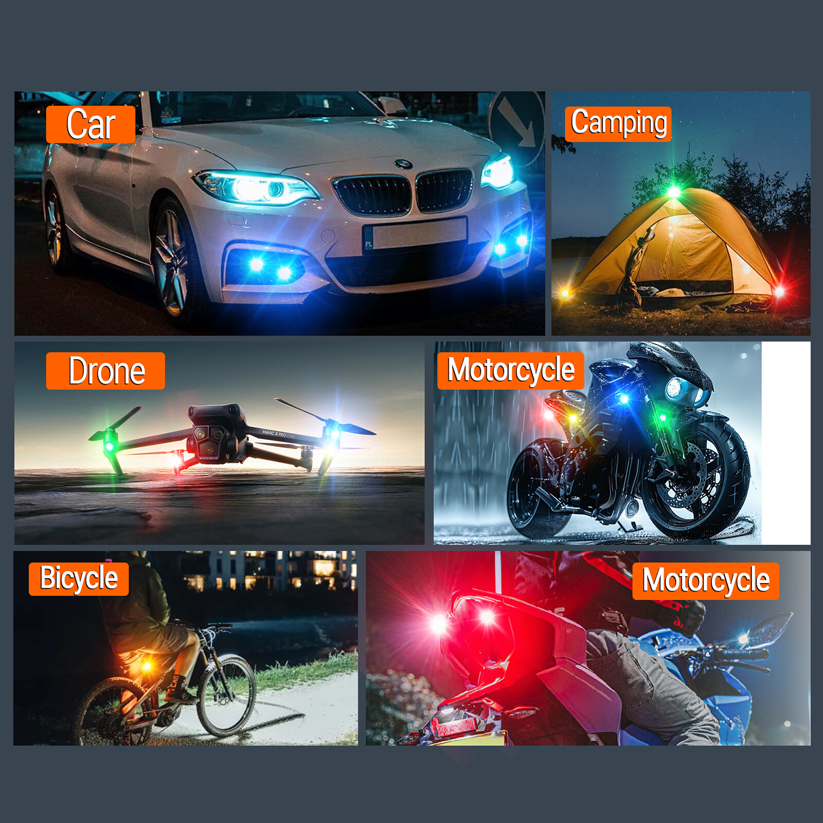 Wireless LED Strobe Lights, 12 Pcs USB Rechargeable Warning Lamp, Anti-Collision