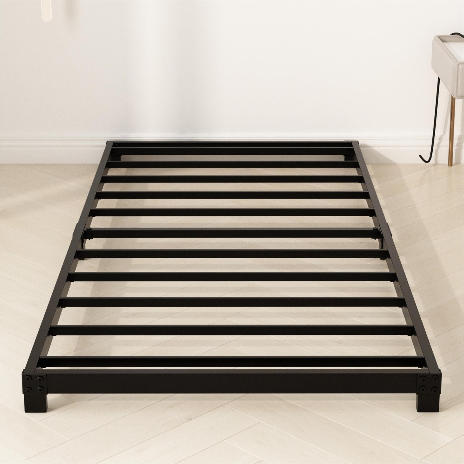 Twin Metal Bed Frame, Heavy Duty, Low Profile, No Box Spring Needed, Black
