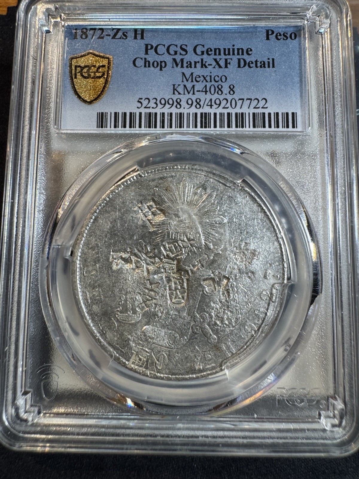 1872 Mexico Mo M One Peso "Balanza" Peso, Silver, Chopmarked