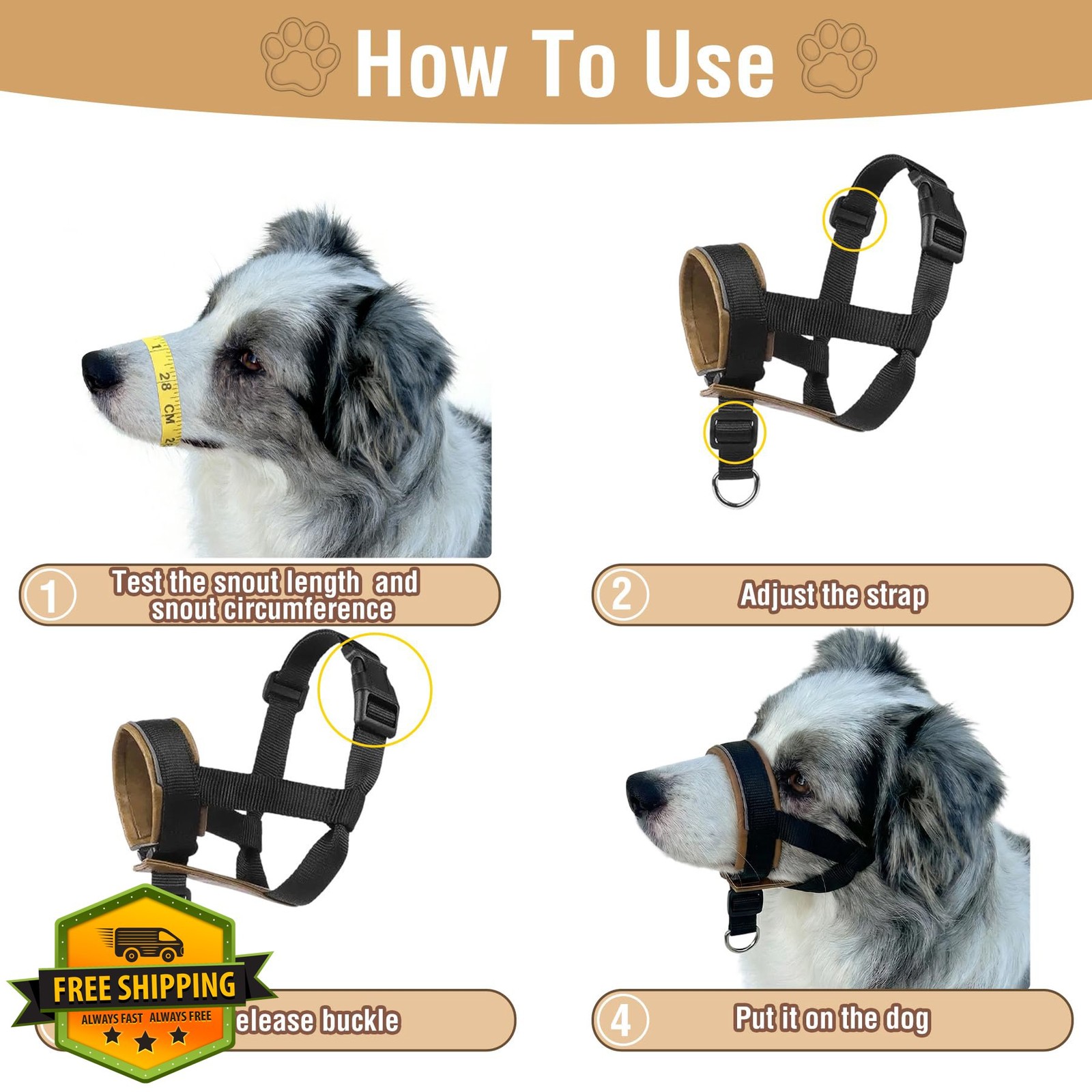 AoKayzu Dog Muzzle Khaki Small