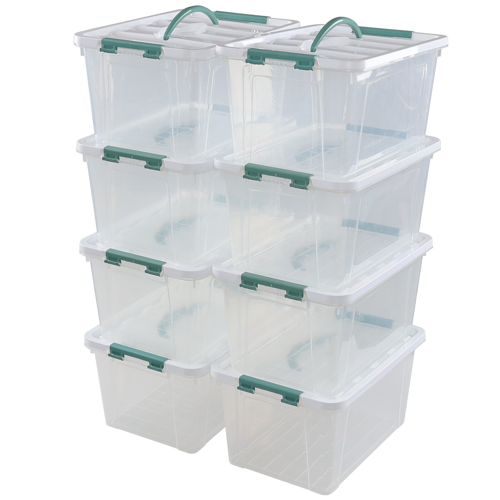 Kekow 14 Quart Latching Storage Box, Stackable Storage Bin with Lid, 8 Pack