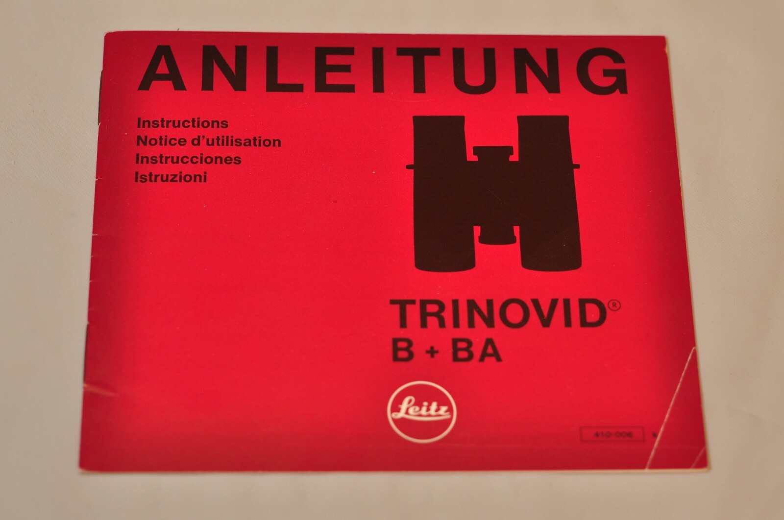 Leitz Trinovid B + BA Instructions, c1981, Original, Not A Copy! DE EN FR ES IT