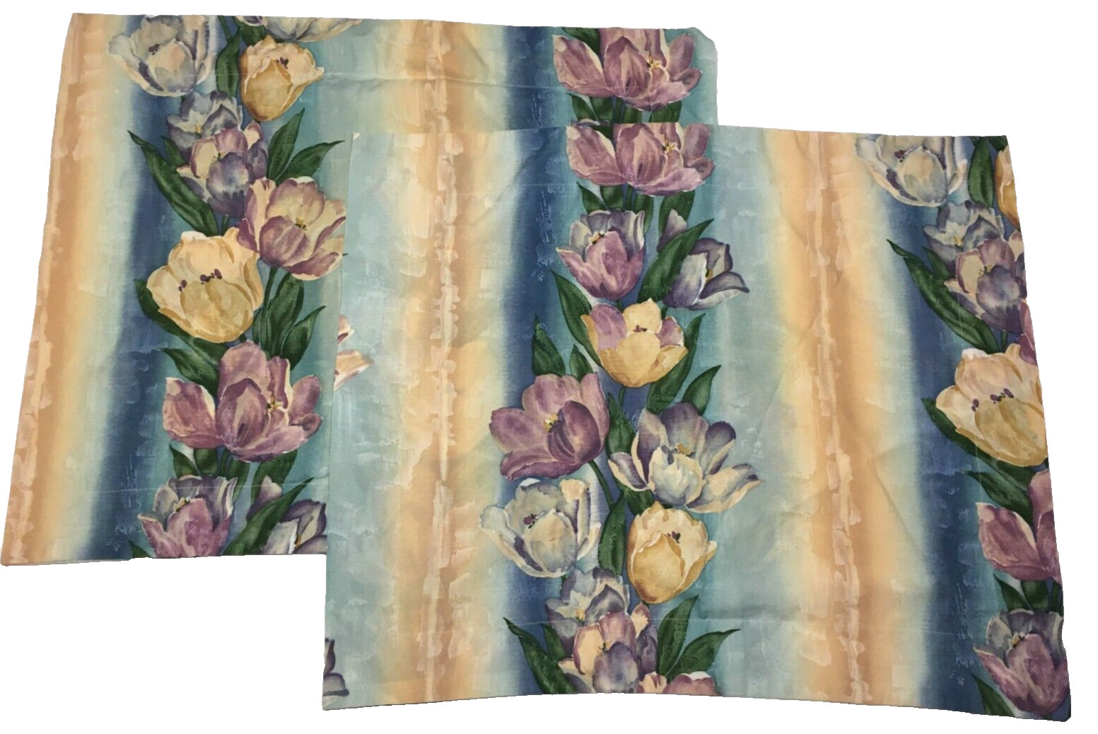 Vtg Dan River Watercolor Tulip Floral Standard Shams Blue Purple Cream USA Made