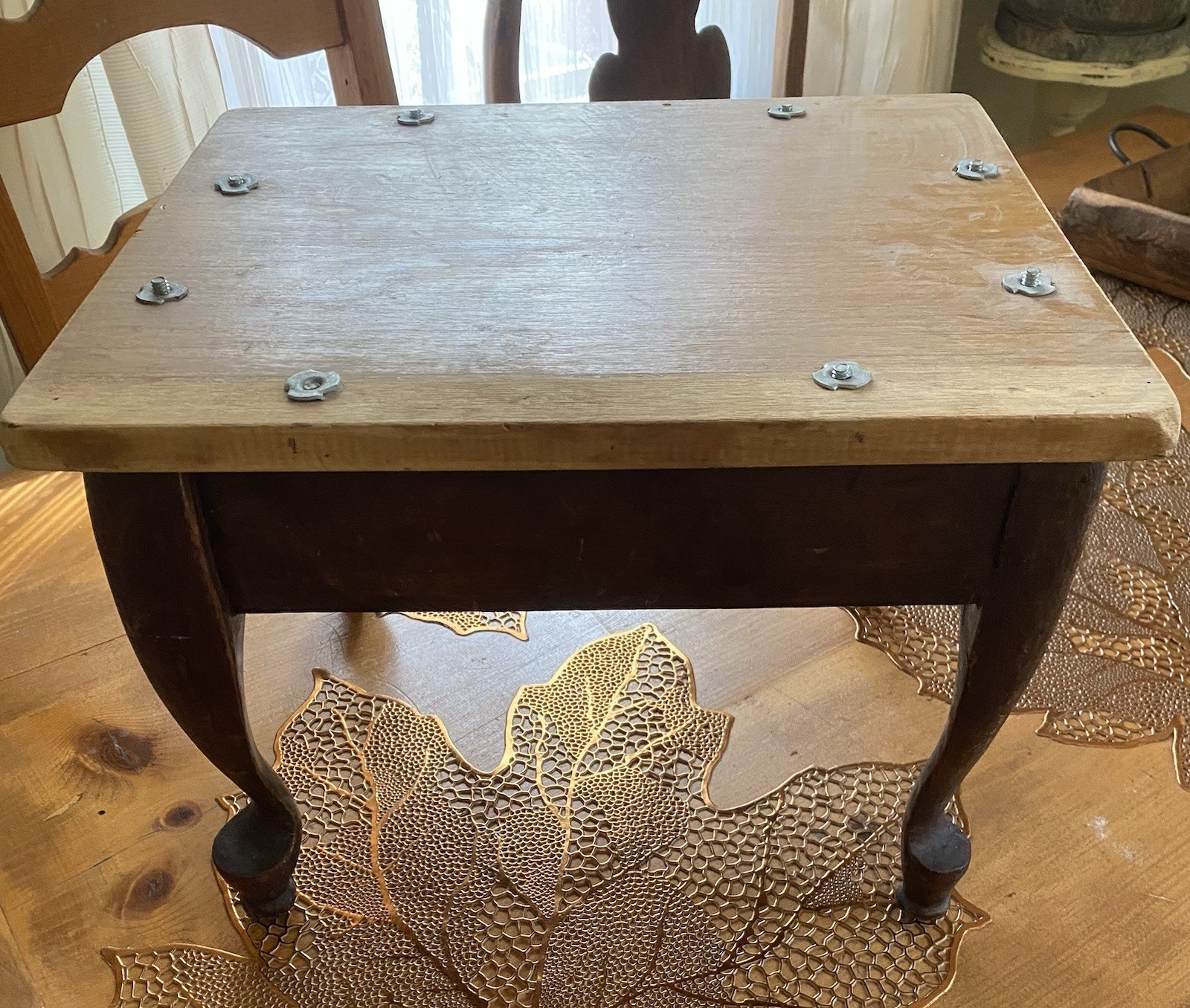 Antique Hardwood Footstool Queen Anne Carved Legs No Upholstery Cottage Decor
