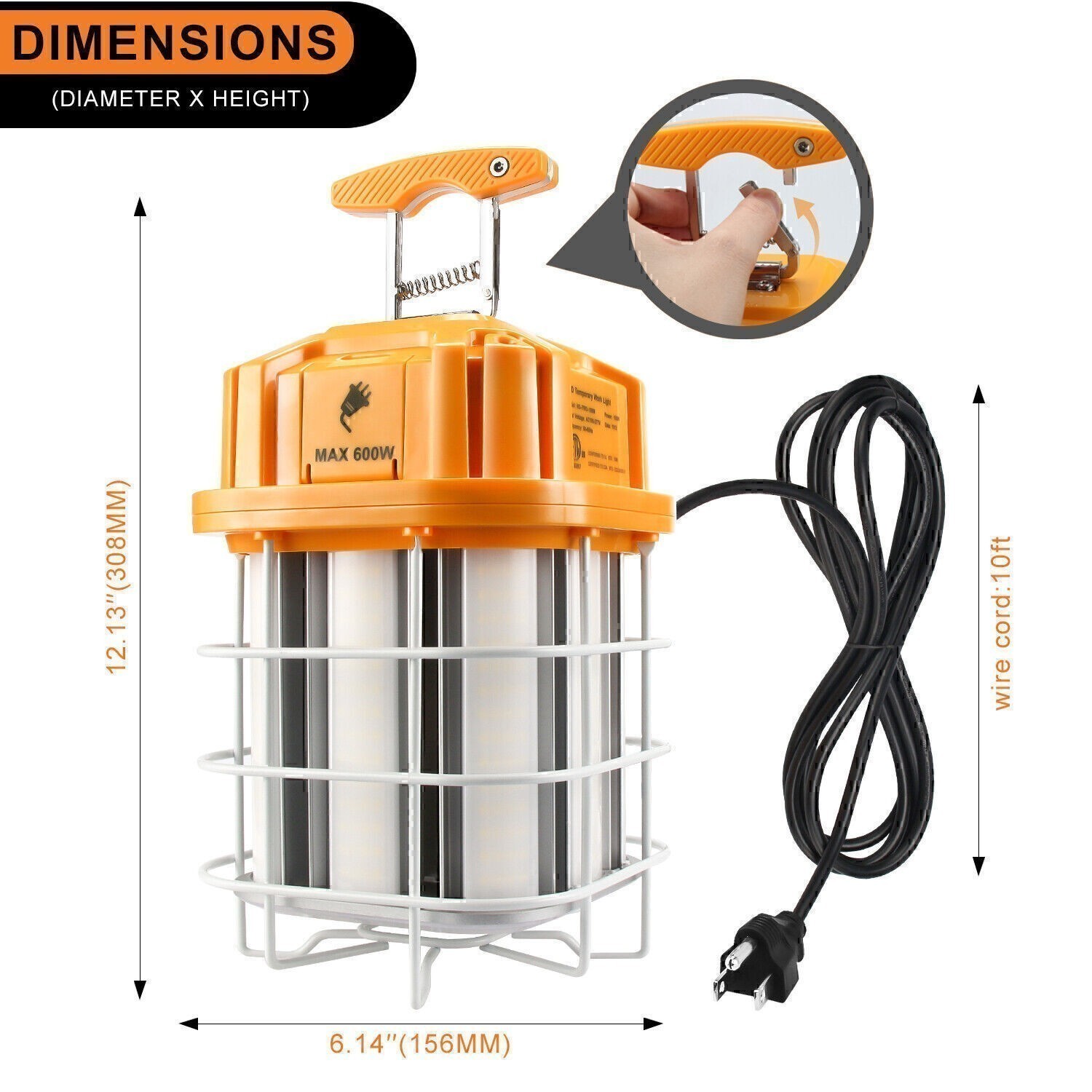 LED Temporary Work Light 80W Linkable Construction High Bay Hanging Lamp 5000K