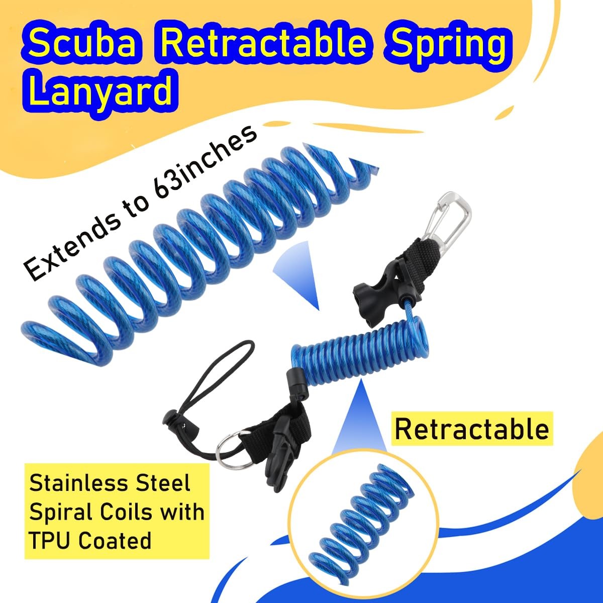 Scuba Diving Lanyard, Heavy Duty Spring Coiled Diving Clips