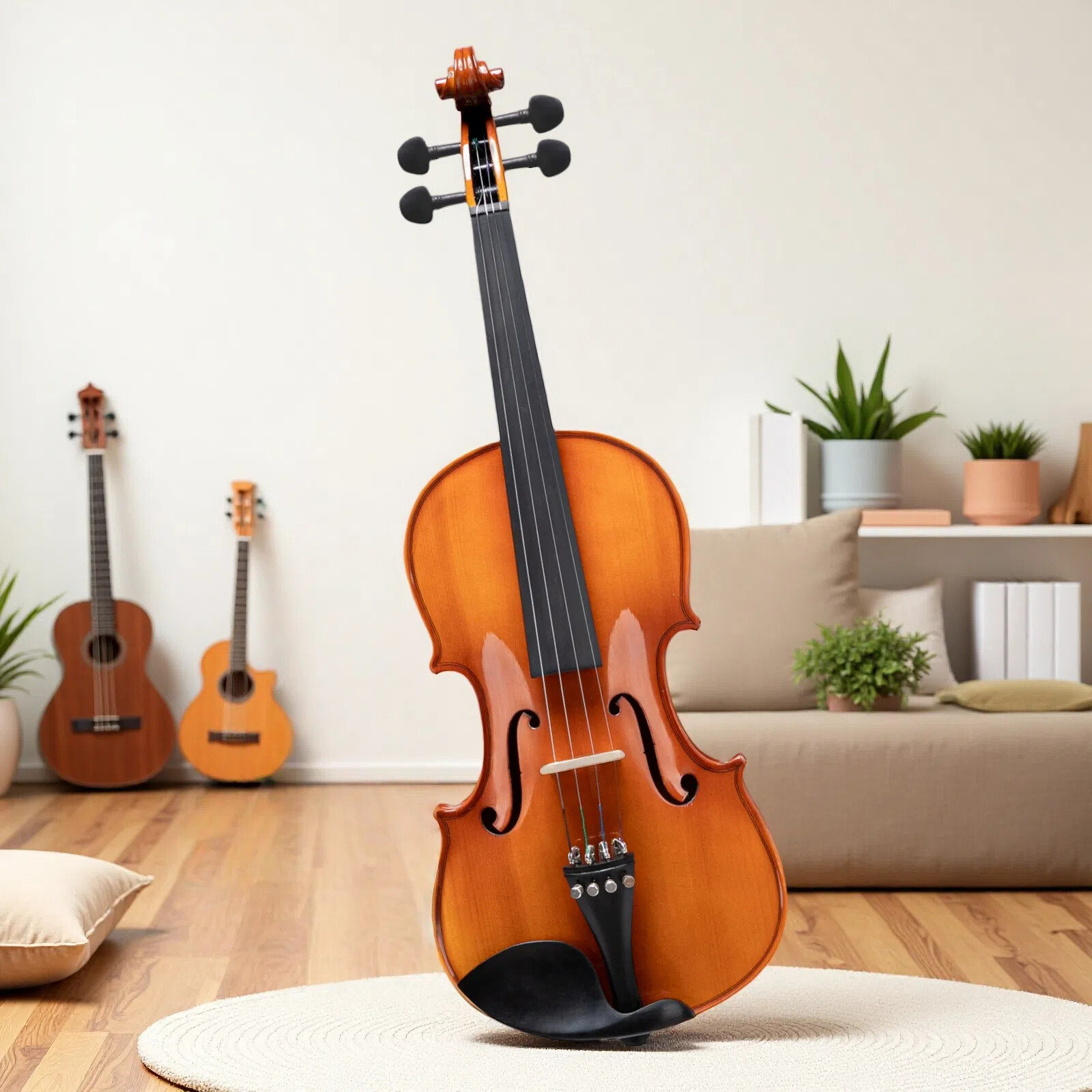 4/4 Full Size Solid Spruce Top Beginner Acoustic Violin Set - 2 Bows Tuner