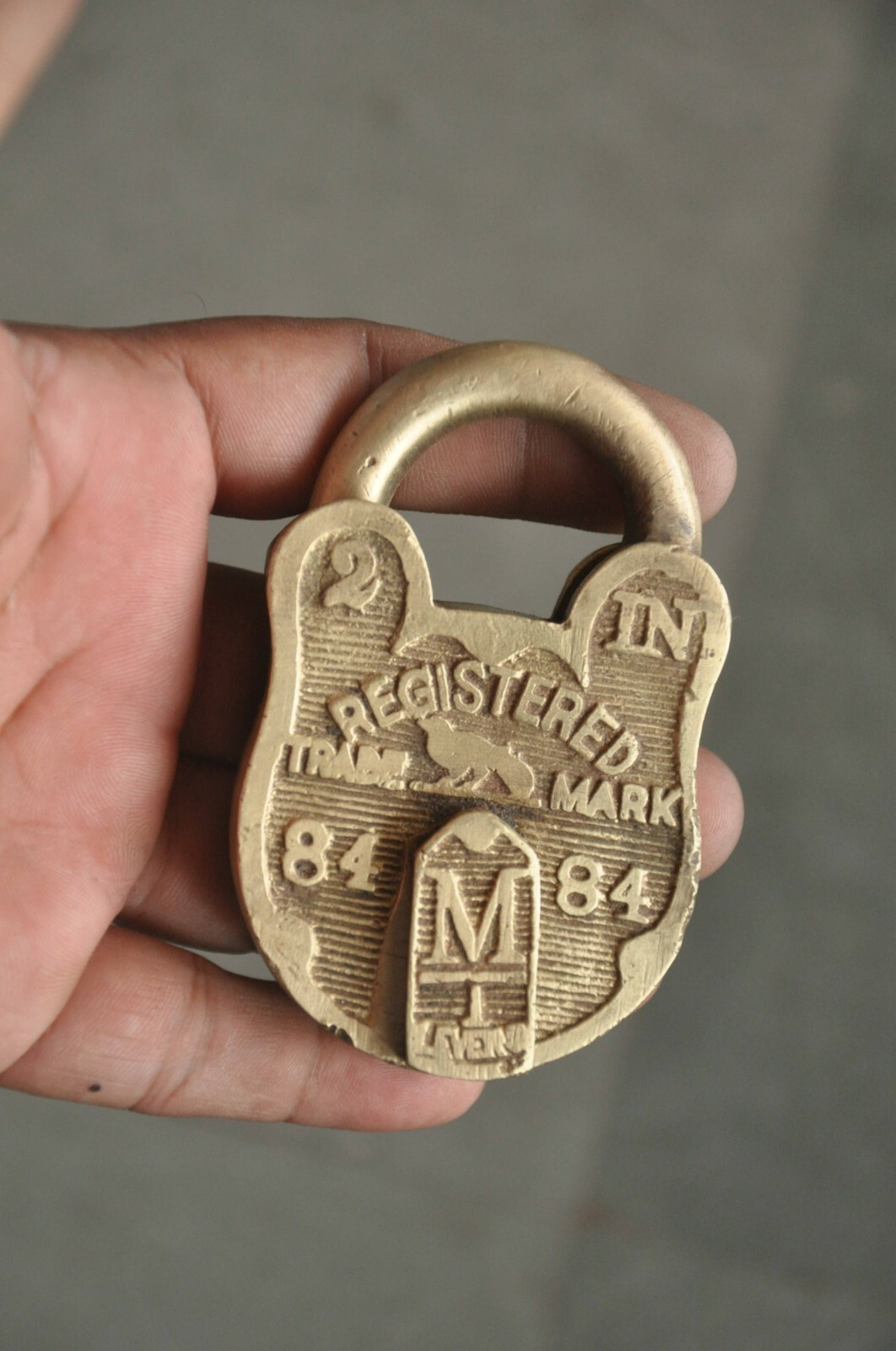 Vintage Brass Handcrafted Lines & Bird Engraved Solid Padlock, Nice Patina