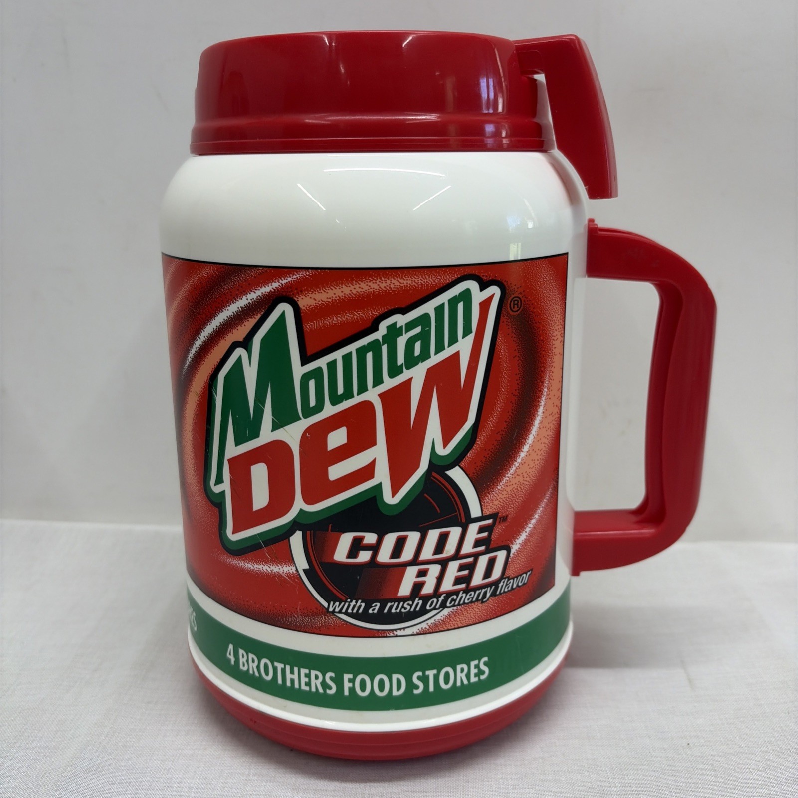 Whirley 64 oz Reusable Red Plastic Mountain Dew Code Red Soda Travel Jug Mug Cup