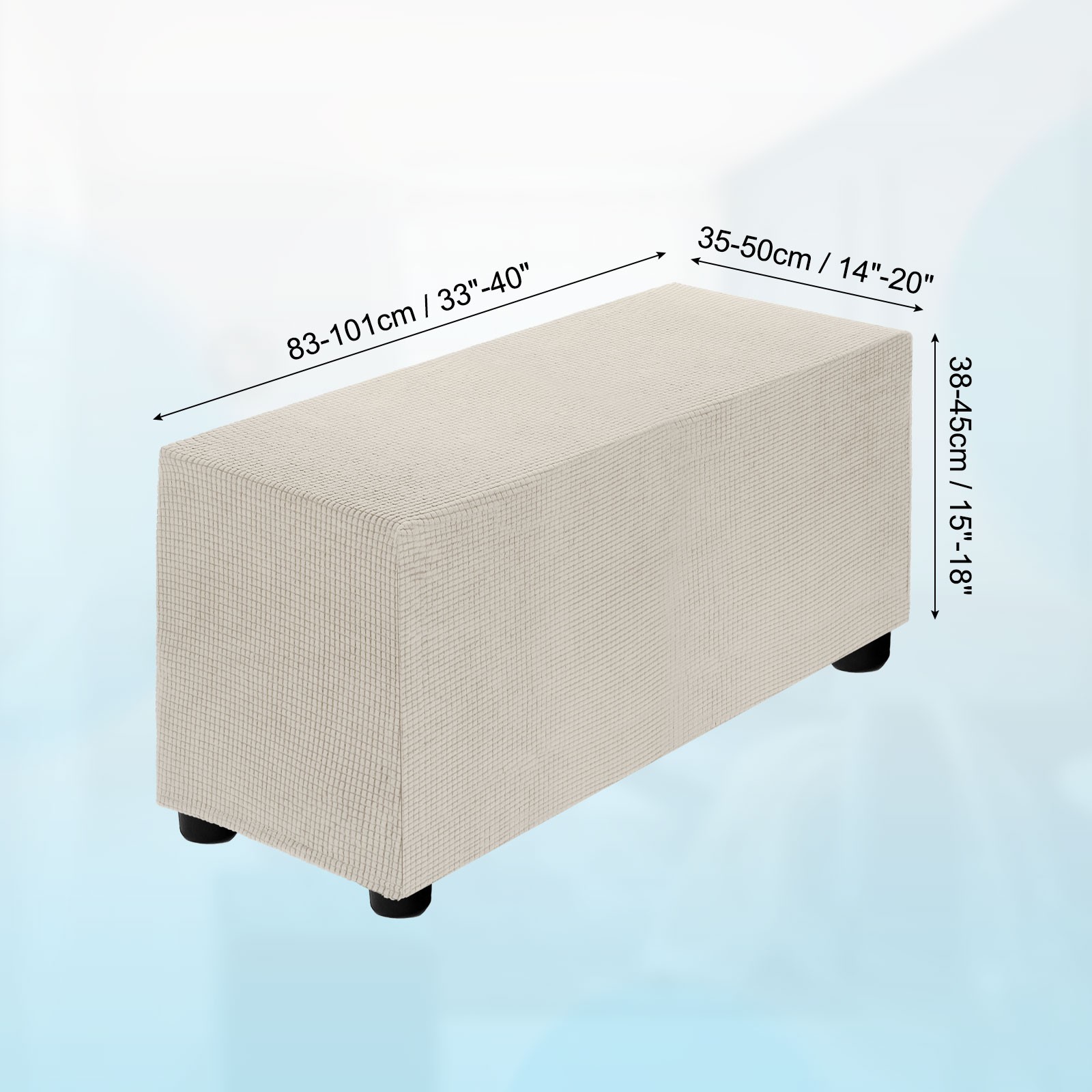 Stretch Ottoman Cover Rectangular Fit Length 33"-40", Medium, Beige