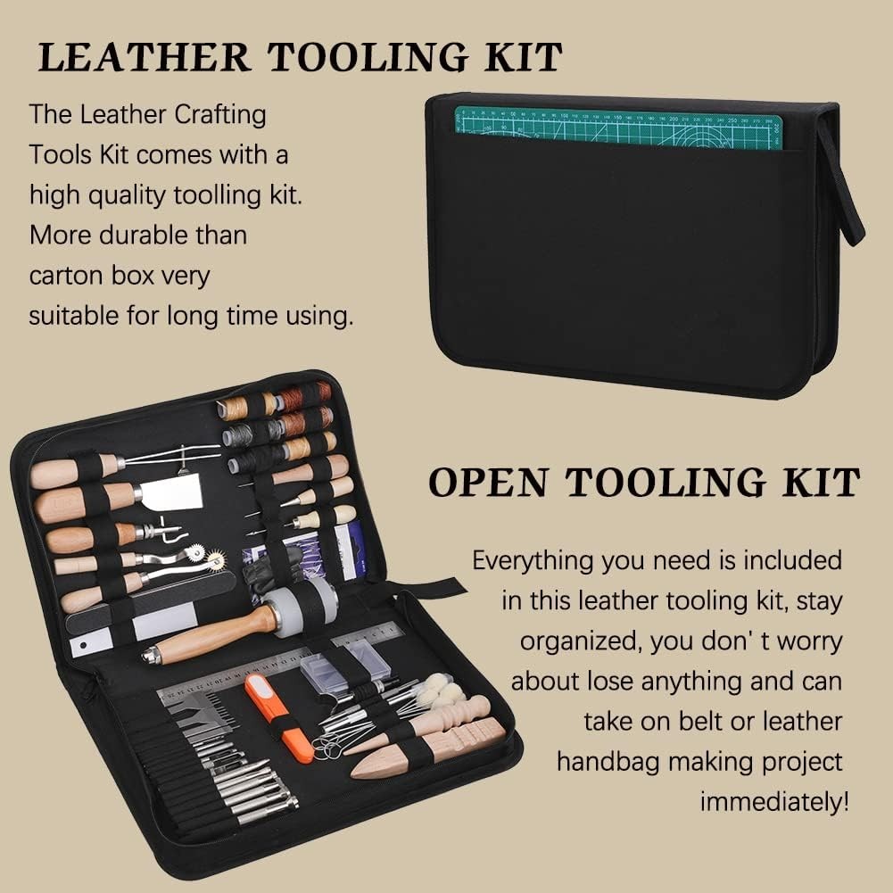 Leather Working Tools Kit, 70 Pcs, Stamping & Sewing Tools