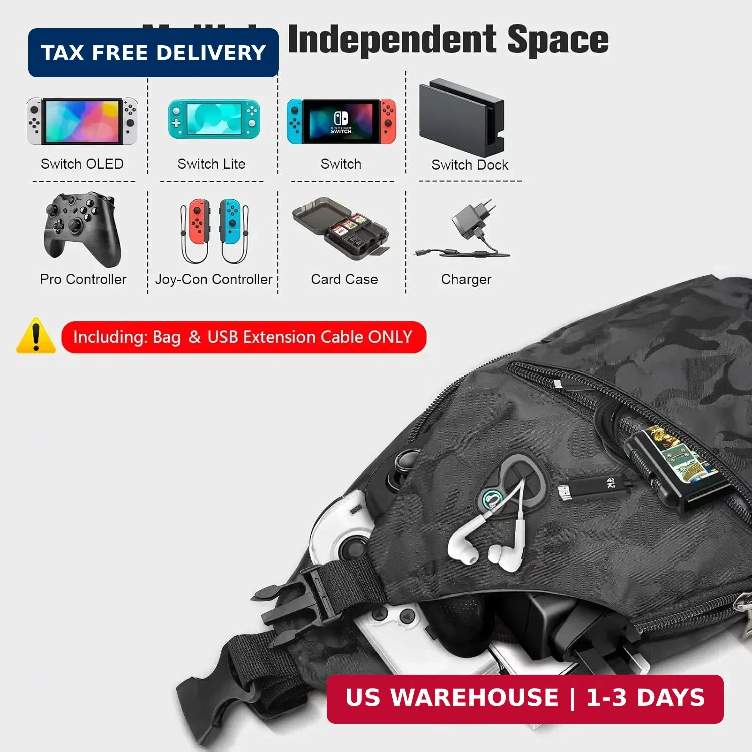 Sling Crossbody Backpack for Nintendo Switch/2/Lite/OLED, Portable Waterproof Sh