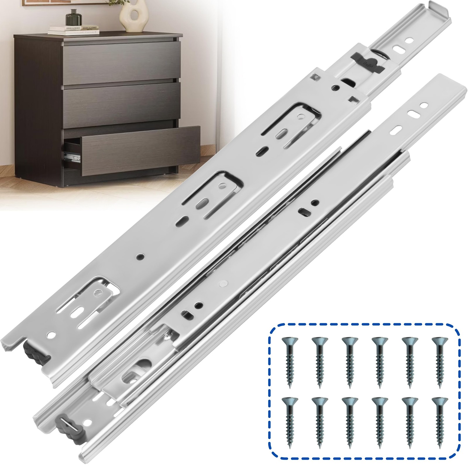Ourshom 16 Inch Drawer Slides 1 Pairs (2pcs) Side Mount Rails 16 Inch, Silver