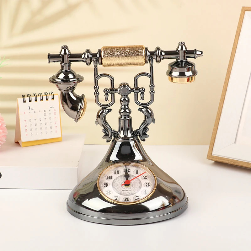 Retro Telephone Alarm Clock Vintage Desk Table Clock Creative Home Decor