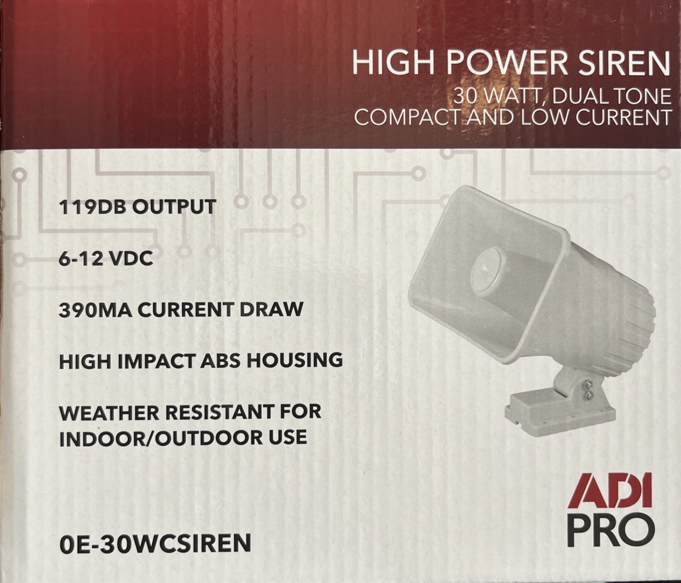 ADI Pro High Power Indoor/Outdoor Siren - 30w, dual tone, 119db - 0E-30WCSIREN