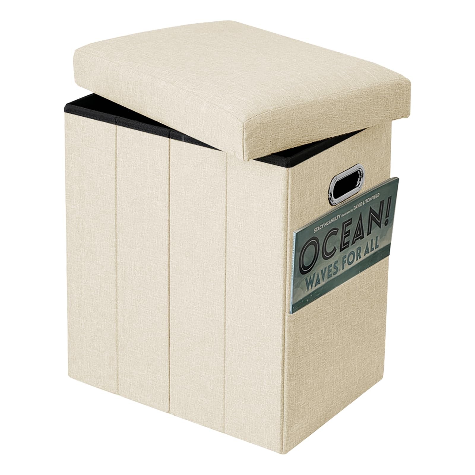 Tall Ottoman with Storage Collapsible Fabric Small Slim Folding Ottoman Furni...
