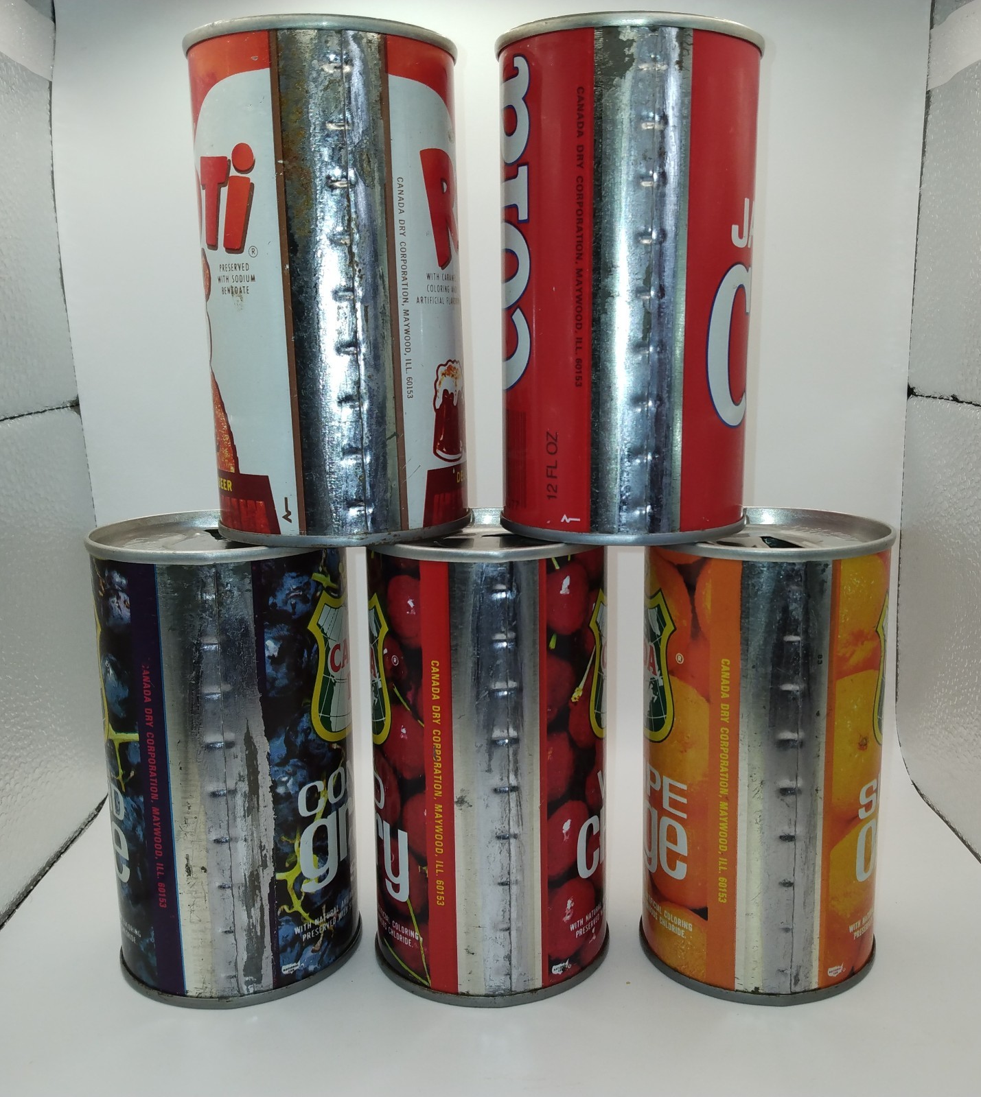 Lot 5 Soda Cans,Canada Dry, 70's