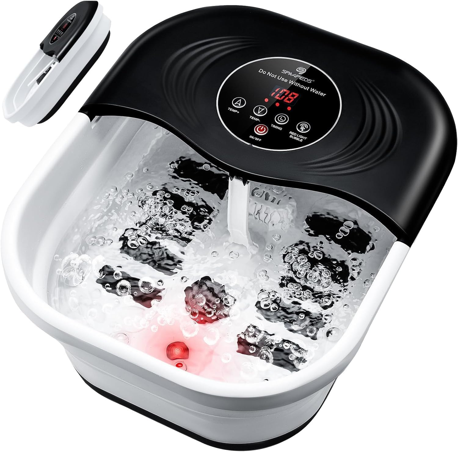 Collapsible Foot Spa with Heat, Bubble, Red Light & Temp Control - Foot Bath Mas