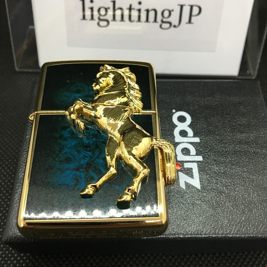 Zippo Winning Winnie Whinny Grand Crown Horse Metal Gold Unit Blue Lighter Japan
