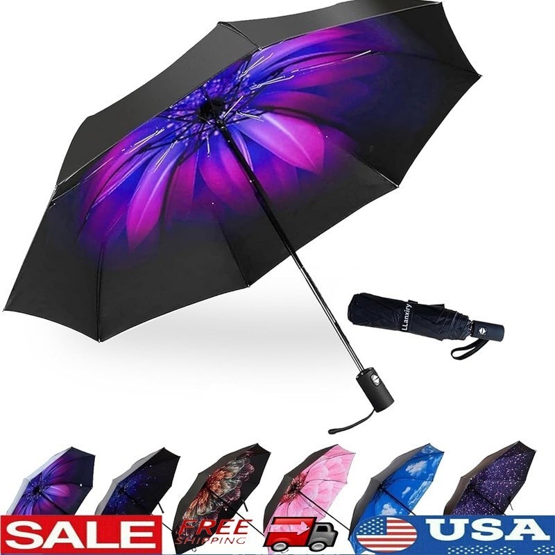 Windproof Compact Travel Umbrella Automatic Lightweight UV Protection 44 Inch US