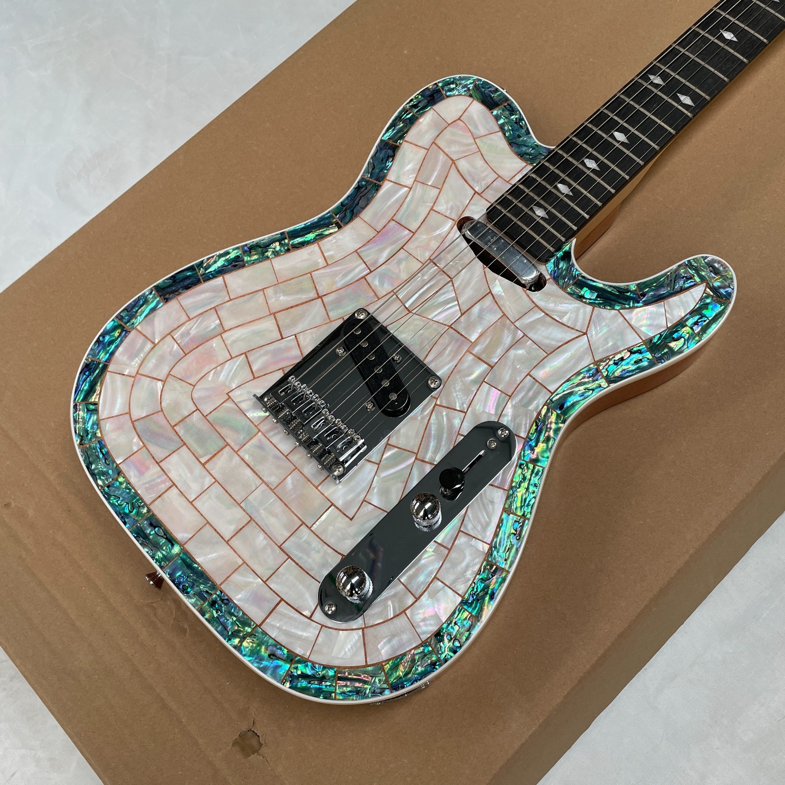 Abalone Tele Electric Guitar Rare in Market Rosewood Fretboard Free Ship