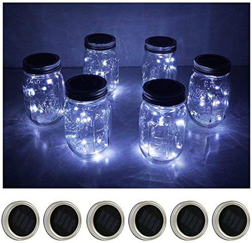 Solar Mason Jar Lid Lights, 6 Pack 20 LED Waterproof String Fairy Star Firefly J