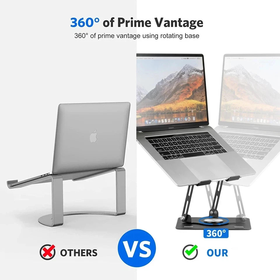 360° Adjustable Laptop Stand Rotating Desk Holder Foldable Riser for 10–17.3”