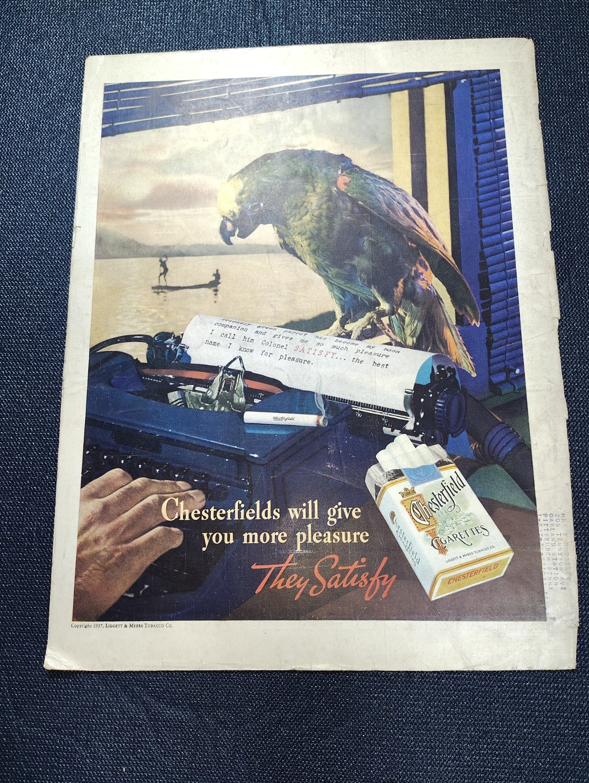 Vintage 1937 Chesterfield Cigarettes Ad