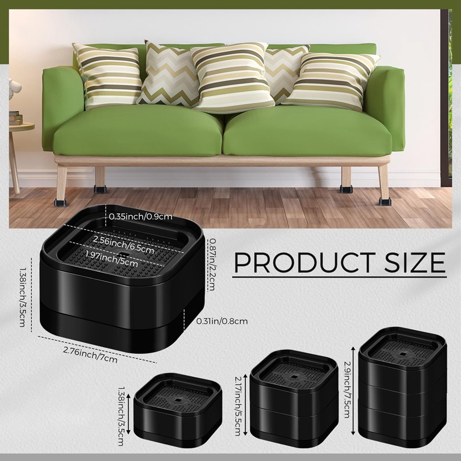 Furniture Risers Adjustable Bed Risers 1.38In Stackable Heavy Duty Bed3420