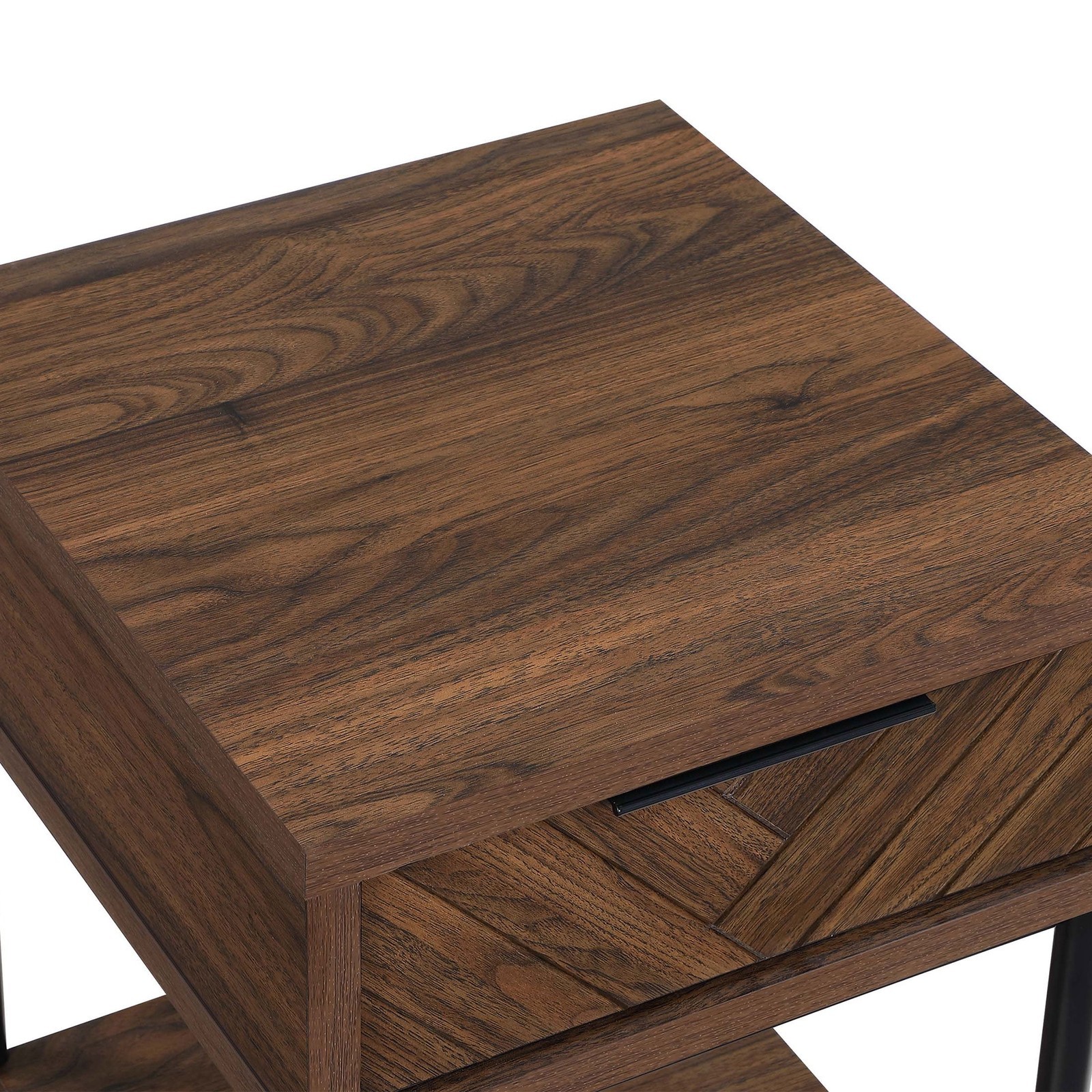 Geo End Table Walnut Finish with Bottom Shelf Living Room Accent Table