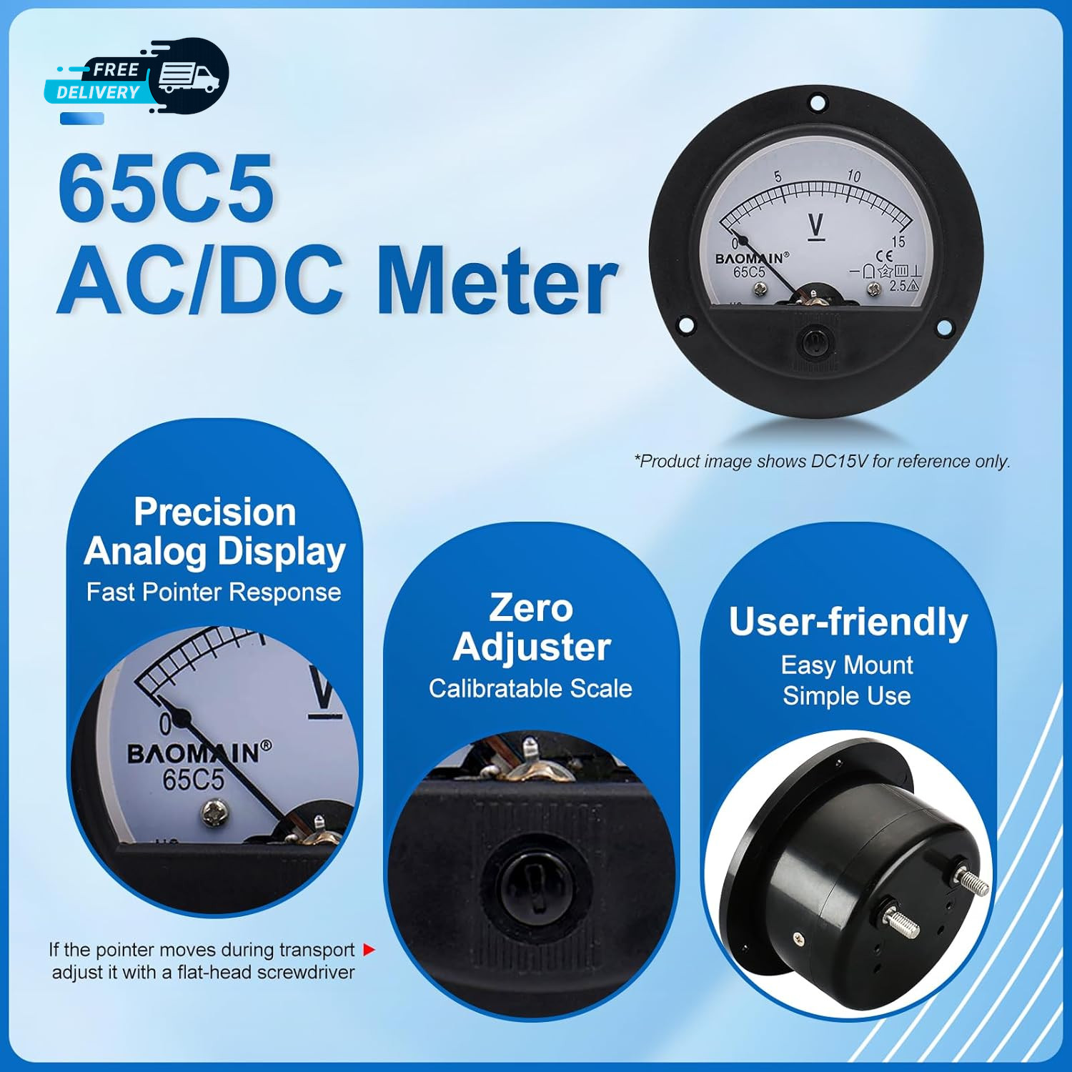 65C5 Analogue Panel Meter Volt Voltage Gauge Analog Voltmeter DC 0-20 V