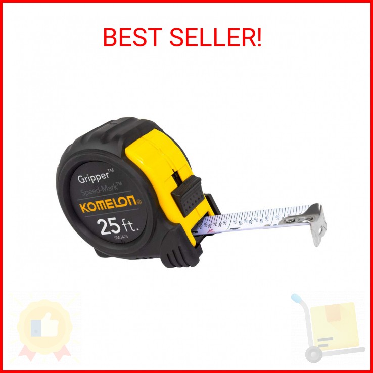 Komelon SM5425 Speed Mark Gripper Acrylic Coated Steel Blade Measuring Tape, 1-I