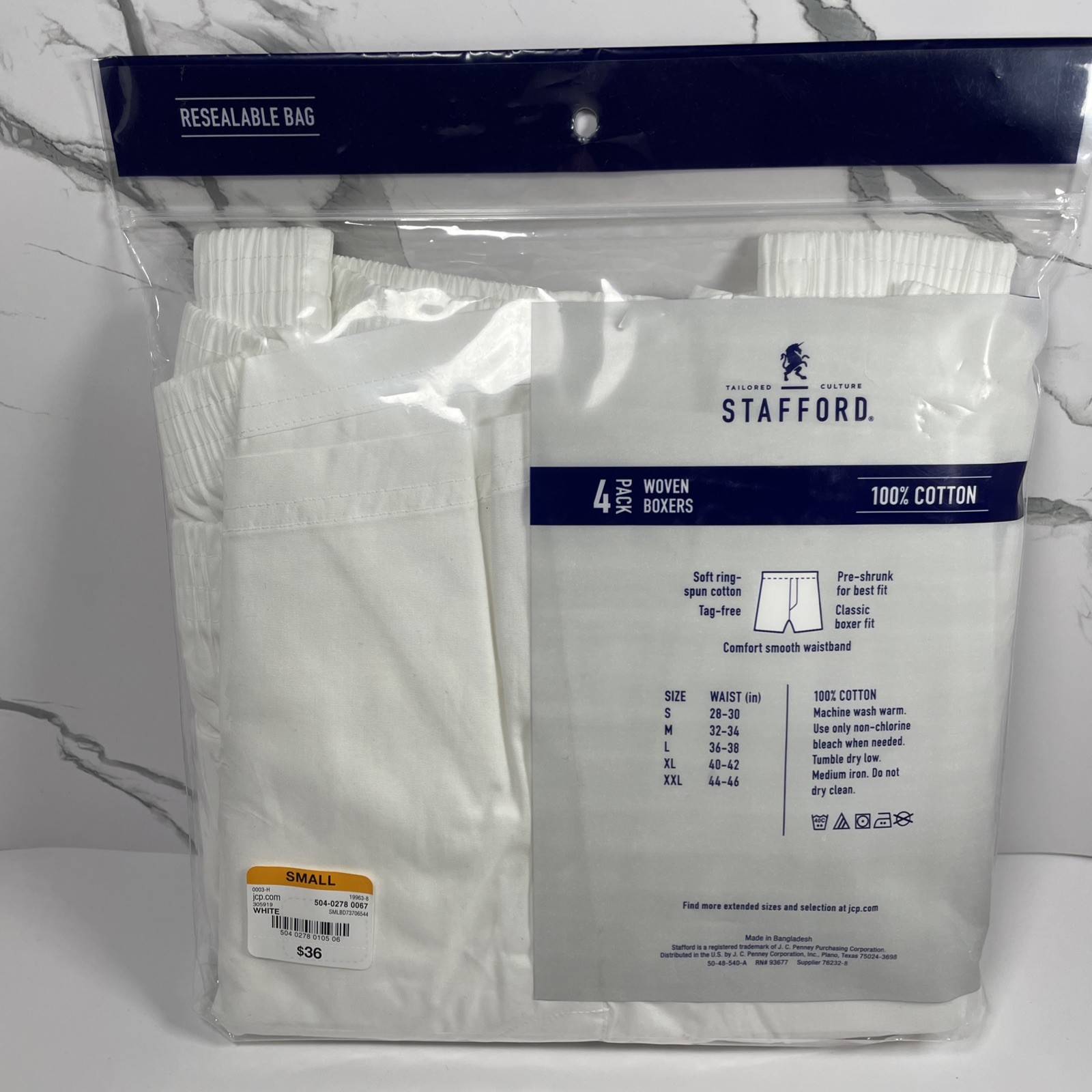 4 Pack of Stafford Woven Boxers Men's Size Small 100% Cotton White
