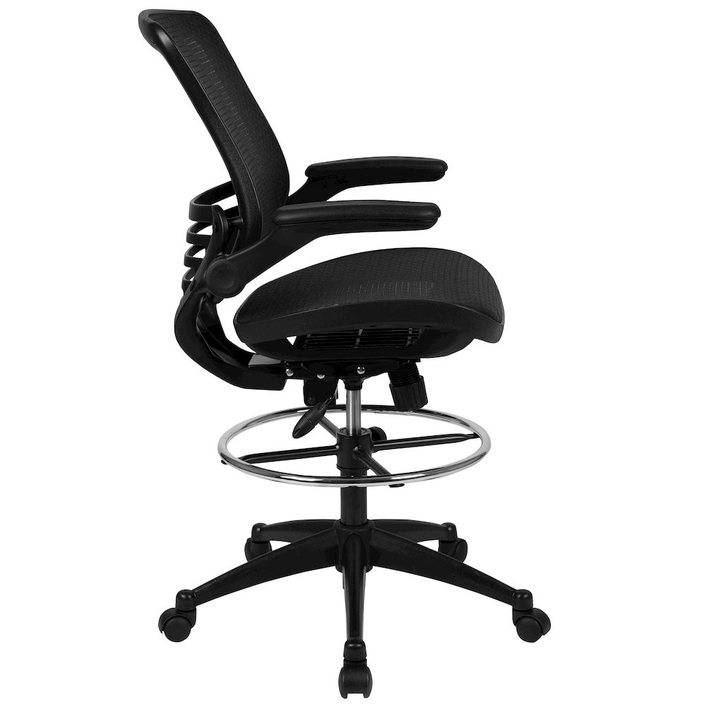 Mid-Back Transparent Black Mesh Drafting Chair with Black Frame and Flip-Up...