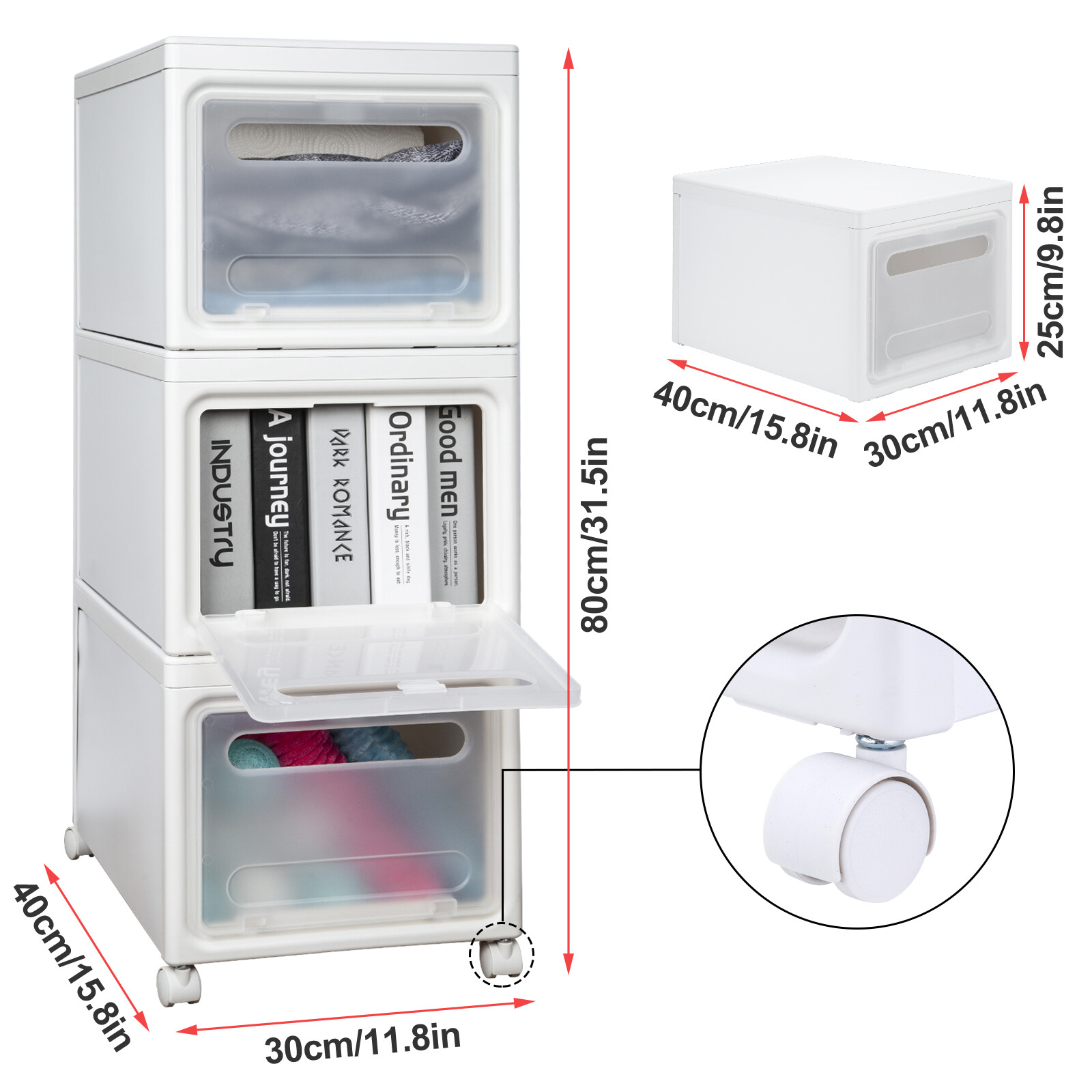 3 Tier Folding Storage Containers Bins with Lid & Wheels Stackable Organizer Box